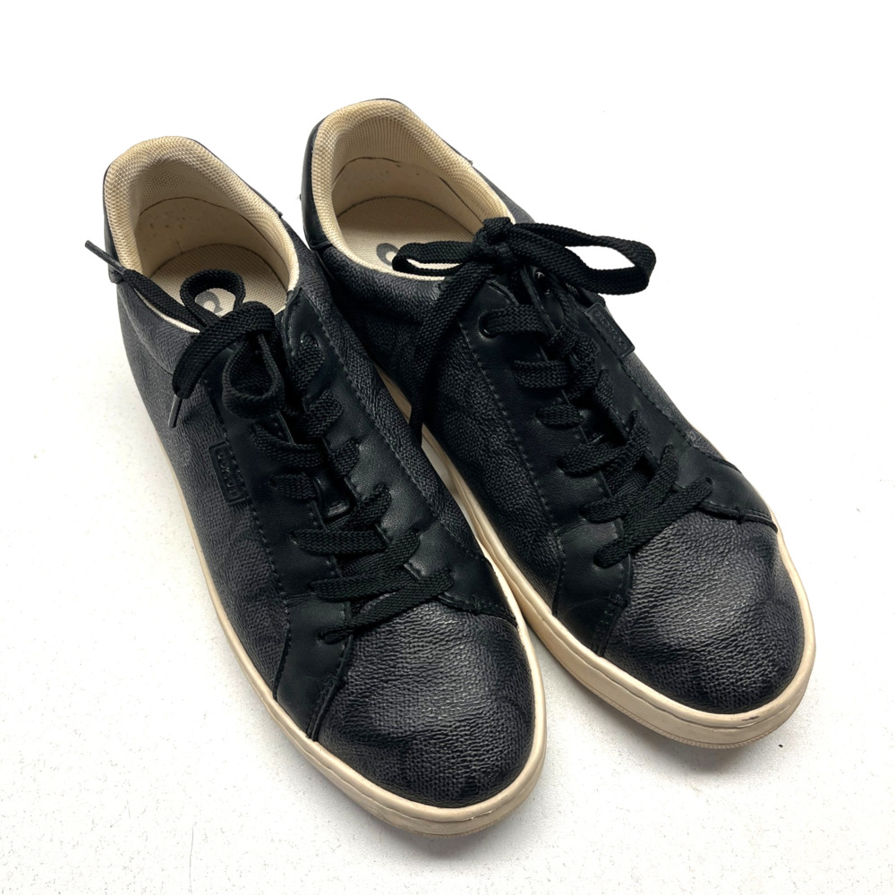 Womens Coach-Lowline Coated Canvas Charcoal Black Sneakers Size 7.5B